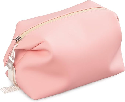 Vomgomfom 6L 13 Inch Silicone Toiletry Bag, Waterproof Leakproof Travel Cosmetic Organizer, Adjustable G-Buckle Compression Dopp Kit, Foldable Makeup Bag for Women & Men (Pink, 13" 6L)