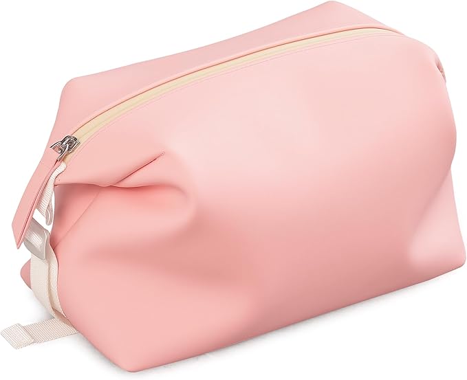 Vomgomfom 3L 6.5 Inch Silicone Toiletry Bag, Waterproof Leakproof Travel Cosmetic Organizer, Adjustable G-Buckle Compression Dopp Kit, Foldable Makeup Bag for Women & Men, Pink