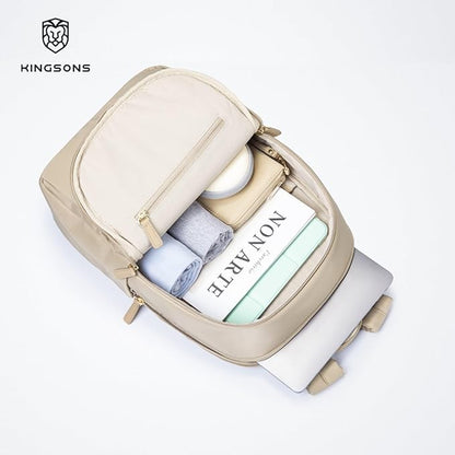 Kingsons Slim Travel Backpack With Luggage Strap,Black Business Backpack, Waterproof Nylon Commuter Bag for Work & Travel,Hiking, Red，Khaki (KS25002-Red-US-1)