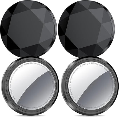 QCOQ® Air Tracker Tags-4 Pack Black | Bluetooth Tracker Work with Apple Find My (iOS Only), Smart Tag with Protective Case/Keychain/Lanyard, Item Finder for Luggage/Key/Suitcase, Up to 100dB