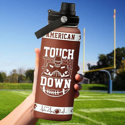 Football Water Bottle with Lid - 32oz Insulated Stainless Steel Sport Bottle - Gifts for Men Football Players Lovers Men