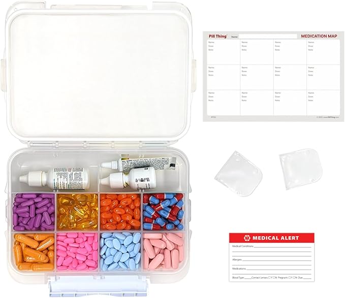 12 Compartment Large Pill Case with Airtight Seal - Silicone Gasket Waterproof Med Box with Medication Map (Clear, 1 Pack)