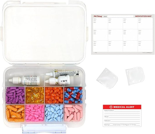 12 Compartment Large Pill Case with Airtight Seal - Silicone Gasket Waterproof Med Box with Medication Map (Clear, 1 Pack)