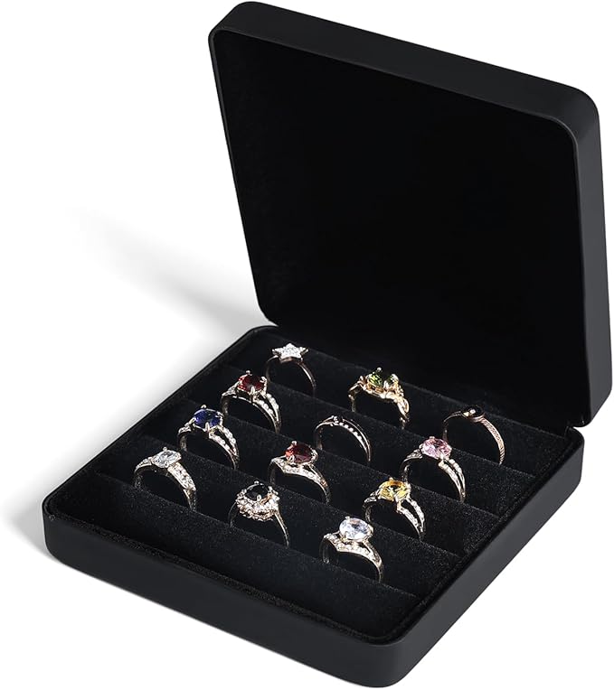 Small Ring Organizer Box, Portable Jewelry Rings Display Collector Case, Jewelry Ring Tray holder Showcase. Modern Rings Storage Boxes Fit for Women, Girl for Travel (Black)