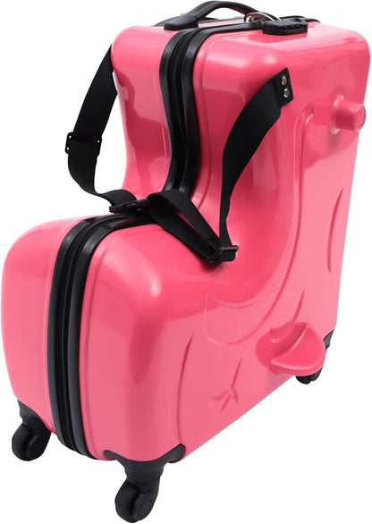 CNCEST 20"/24" Kid's Ride-on Travel Suitcase,Travel Rolling Luggage with Wheels Carry Trolley Luggage with Password Lock,Children's Ride On (20“ Purplish red)