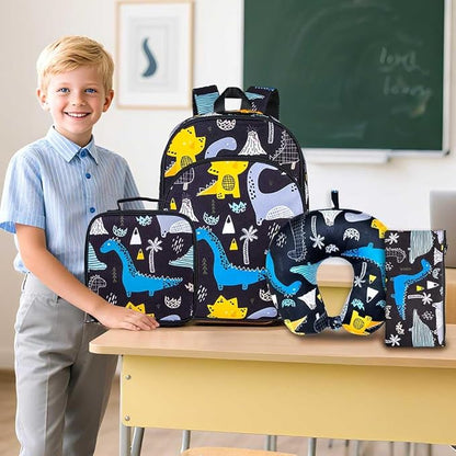 AGSDON 5 Piece Kids Luggage Set for Boys, Cute Rolling Wheels Suitcase for Toddler, Children Travel Carry on Suitcase-Dinosaur