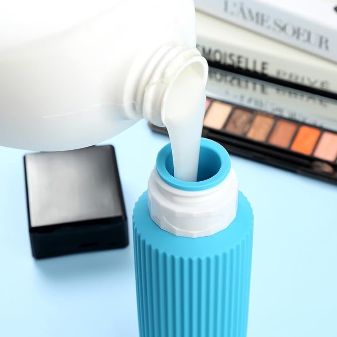 Travel Bottles for Toiletries, Large 6oz Travel Size Containers, BPA Free Leak Proof Tubs Refillable Liquid Accessories with Toiletry Bag for Cometic Shampoo and Lotion Soap (4 Pack)