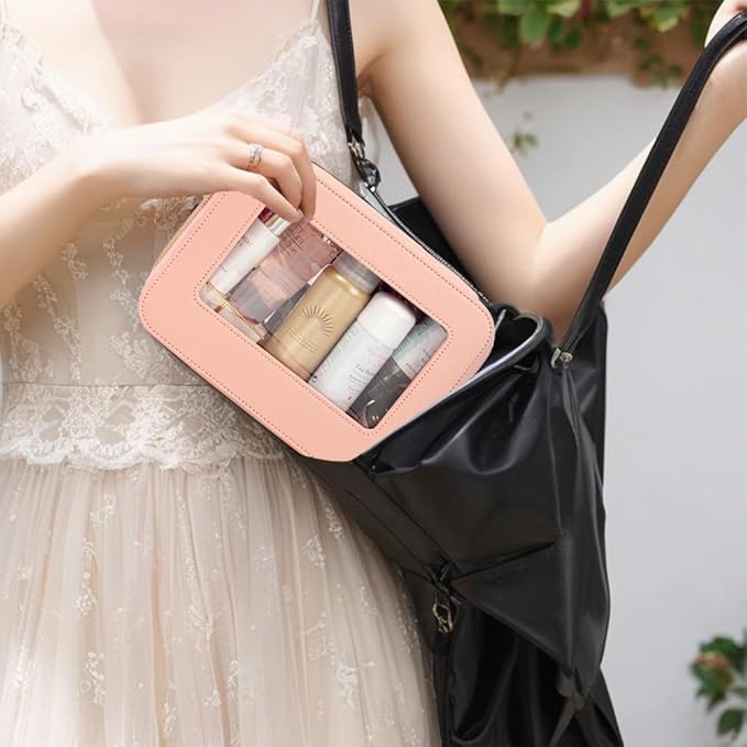 Clear Makeup Bag, TSA Approved Toiletry Bag Travel Makeup Case Clear Cosmetic Travel Bag Small Makeup Pouch Organizer Waterproof Portable Car Essentials for Women
