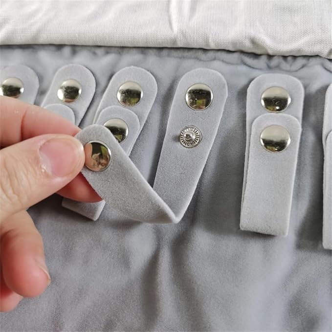 Velet Travel Jewelry Case Roll Bag Organizer for Necklace Bracelet Black Gray Velvet (Black Gray)