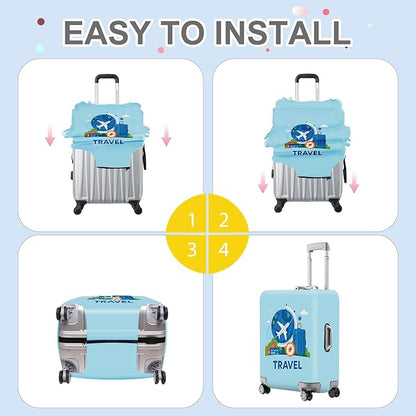 ANNA QUEEN Travel World Luggage Cover, Airplane & Globe Design, Stretchable, Washable Travel Sleeve for 20-34 Inch Suitcases