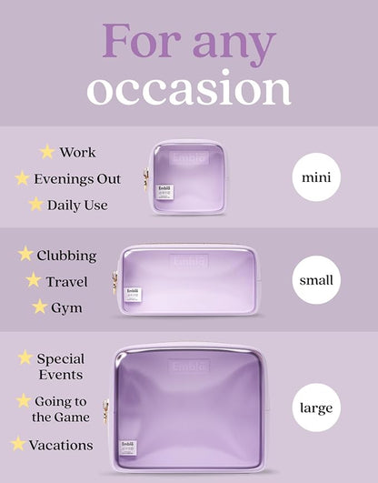 Clear Cosmetic Bags Set of 3, Mini Small Large Makeup Bags For Women Clear Pouch Cosmetics Cases Zipper Cute Pouches Make Up Travel Toiletry Essentials Preppy Purse Organizer Makeup Cases, Lilac