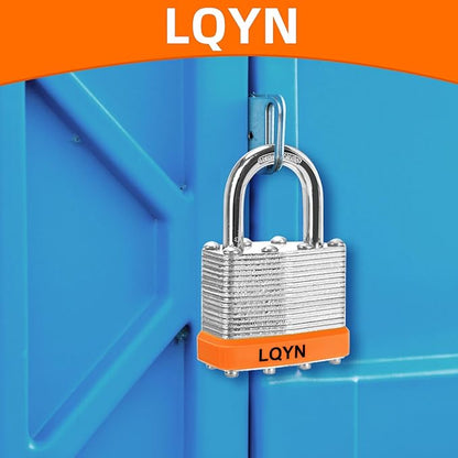 Padlocks with Same Key, LQYN 6 Pcs Laminated Keyed Padlock (1-9/16", 40mm), Keyed Alike Locks, Normal Shackle, for Storage Locker, Hasp Latch, Toolbox, Sheds