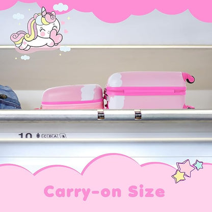 BABY JOY 2 Pcs Kids Luggage Set, 16" Toddlers Carry-on Suitcase & 12" Backpack Set, Children Travelling Case w/ 4 Casters, Retractable Handle, Lightweight Trolley Case for Girls Boys (Cloud Pony)