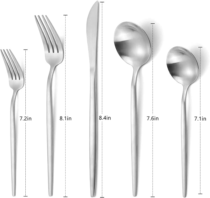 Matte Silverware Set, VANVRO 20-Piece Stainless Steel Flatware Set, Satin Finish tableware Cutlery Set, Service for 4, Home and Restaurant, Dishwasher Safe