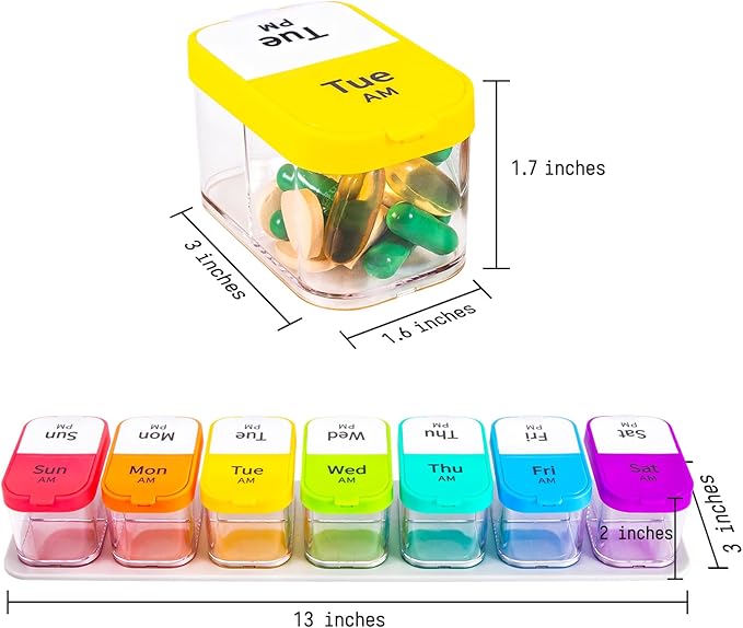 Daviky Extra Large Pill Organizer 7 Day, XL Weekly Pill Box 2 Times a Day, AM PM Medicine Pill Organizer for Supplement, Big Daily Pill Case with Large Container to Hold Vitamins and Medications