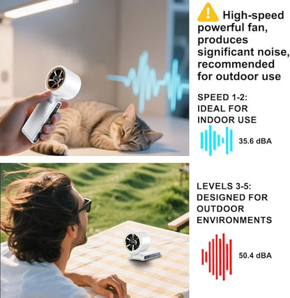 CAZOKASI Rechargeable Strong Wind Handheld Fan With Ambient Lighting 4 IN1 5000mAh Upto 22H For Desktop Waist Clip Neck (StrongWind/White)