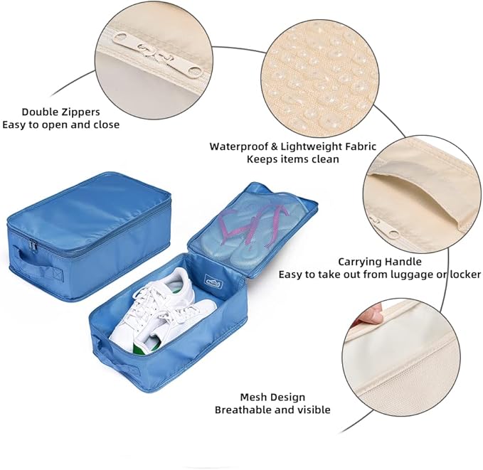 Travel Shoe Bags, Foldable Waterproof Shoe Pouches Organizer-Double Layer (6 Seablue Shoe Bags)