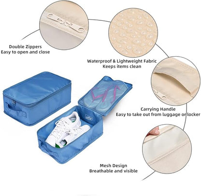 Travel Shoe Bags, Foldable Waterproof Shoe Pouches Organizer-Double Layer (4 Seablue Shoe Bags)