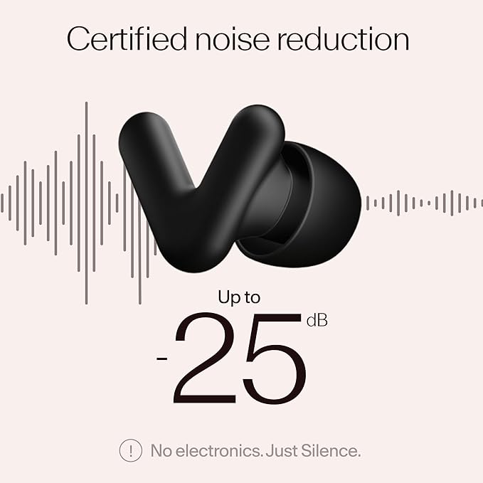 Alpine Silence Earplugs for Sleep, Focus & Travel - V-Shape Snug Fit & Soft Oval Tips – 4 Sizes XS/S/M/L - Comfortable, Reusable Hearing Protection - up to 25dB – Black