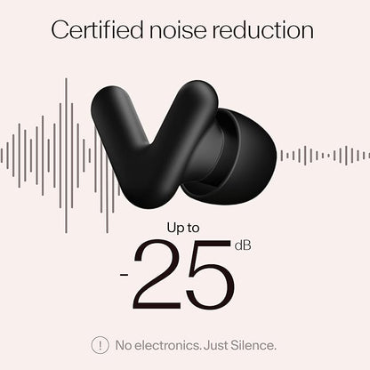 Alpine Silence Earplugs for Sleep, Focus & Travel - V-Shape Snug Fit & Soft Oval Tips – 4 Sizes XS/S/M/L - Comfortable, Reusable Hearing Protection - up to 25dB – Black