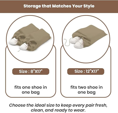 LFH Cotton Rich Shoe Storage Bags with Drawstring, Dustproof Breathable Reusable Organizer, Perfect For Travel, Dorm, Hotel, College, Gym, Easy to Carry, Machine Washable 8"x17" (Pack of 4) - Chambray