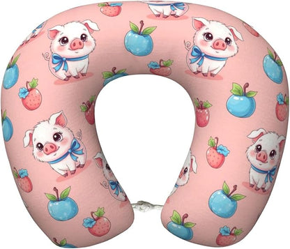 Funny Neck Pillow Support for Car Flight Rest Cute Pink Pig, Memory Foam U Shaped Decor Head Cushion for Home Outdoors Travel