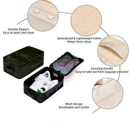 Travel Shoe Bags, Foldable Waterproof Shoe Pouches Organizer-Double Layer (2+2 Black Shoe Bags)