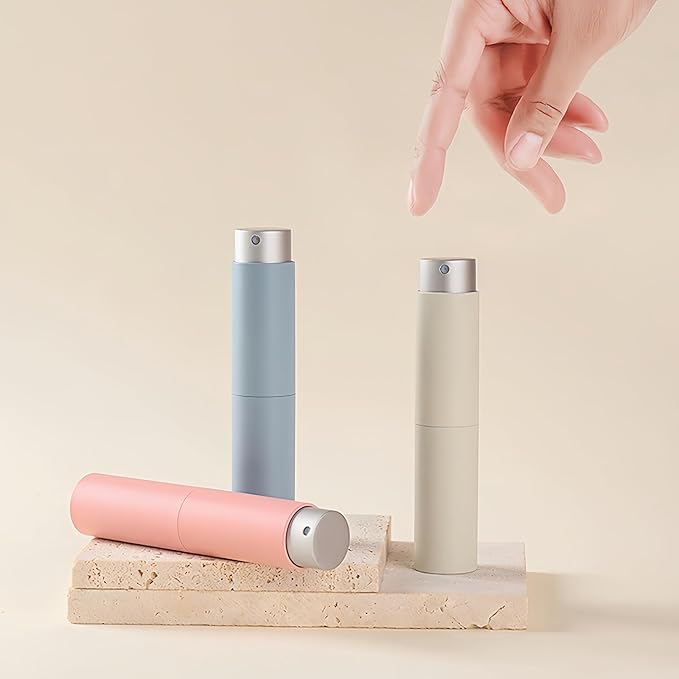 LUEXBOX 3 Pack Refillable Perfume Bottle for Travel, 8ml Atomizer Fragance Spray Pump, Pocket Size Mist Dispenser, Leafproof Scent Sprayer (White+Pink+Blue)