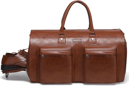 Leather Garment Bag for Travel, Modoker Carry On Suit Carrier Travel Bag with Shoulder Strap/Multiple Pockets - Ideal for Business Trips & Weekend Getaways - The Garment Duffel Bag for Traveling Men