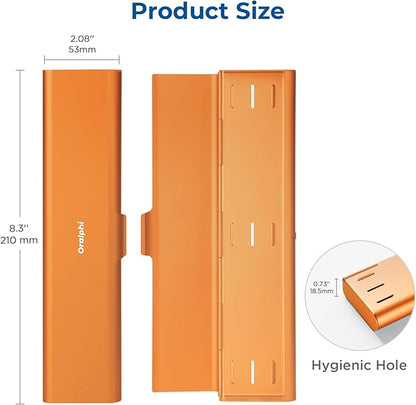 Wider Aluminum Toothbrush Travel Case, Portable Travel Toothbrush Holder, Durable Manual Toothbrush Box Container for Traveling, Bathroom, Camping, Business Trip, Orange