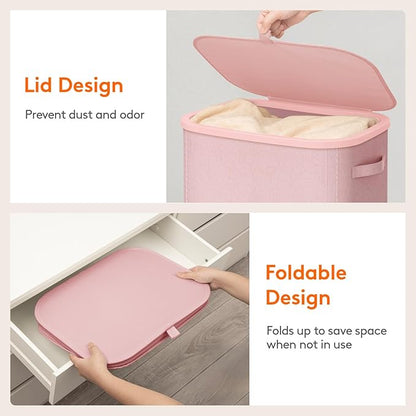 Lifewit 105L Laundry Basket with Lid, Large Laundry Hamper with Plastic Handles and Removable Bag, Foldable Tall Dirty Clothes Hampers for Laundry for Laundry Room, Bedroom, Bathroom, Dorm, Pink