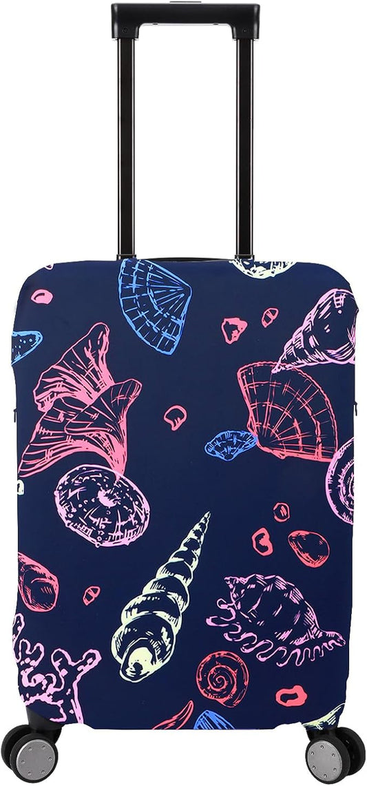 Travel Luggage Cover Protector Stretchy Washable Suitcase Cover With Zippers For 27-30 Inch Luggage (L, Blue, Seashell)