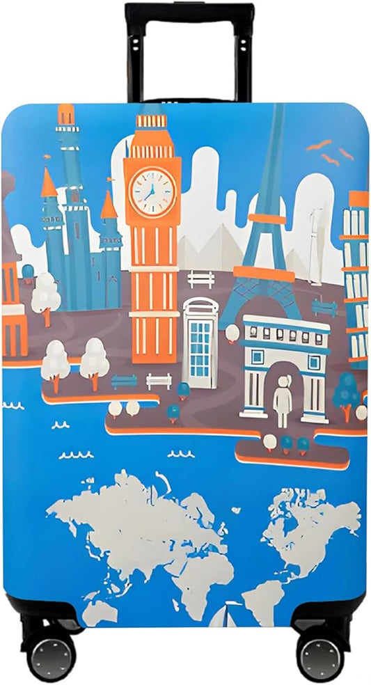 WUJIAONIAO Travel Luggage Cover Baggage Suitcase Cover Protector Skins 18-32 Inch (Eiffel Tower, M (for 22-24 inch luggage))