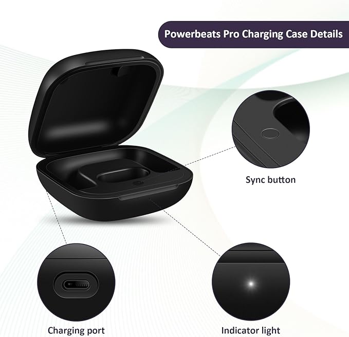 Jinstyles Replacement Charging Case Compatible for Powerbeats Pro, Charger Case with Bluetooth Pairing Sync Button, 700 mAh Built-in Battery, Capable of Charging 3 Times