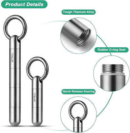 TISUR Large Keychain Pill Holder, Titanium Pill Case Waterproof Pill Fob for Travel Purse Pocket,Pill Organize