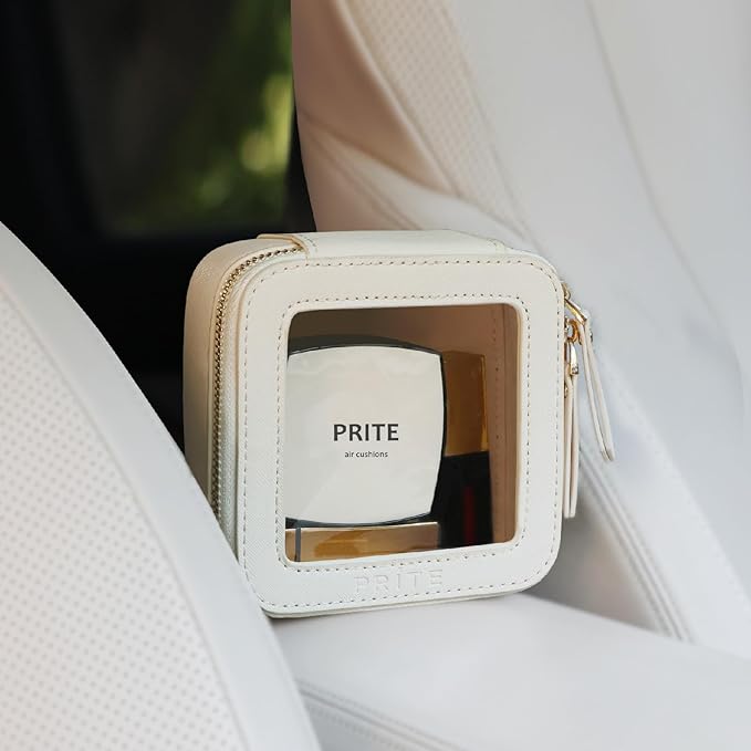 Prite Small Makeup Bag for Women Portable Clear Makeup Bag Cute Mini Waterproof Travel Cosmetic Bag with Gold Zipper for Car Essentials(Beige)