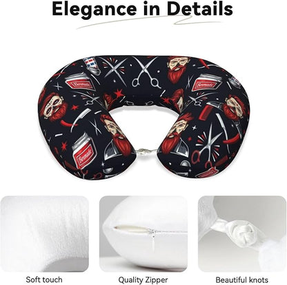 Support Neck Pillow for Youth Travel, Washable Airplane Chin Supporting and Relax U Shaped Pillows Vintage Barber Shop Tools