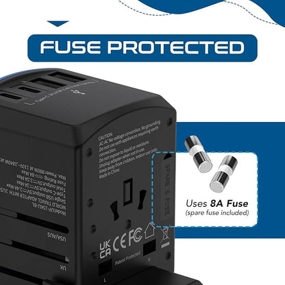 Ceptics Universal Travel Adapter, 5 in 1 Universal Laptop Charger with 2X USB-A & USB-C 3.5A for Mobiles, Laptops, Cameras US, UK, EU, AU, All in 1 Type A, C, G, I Output,