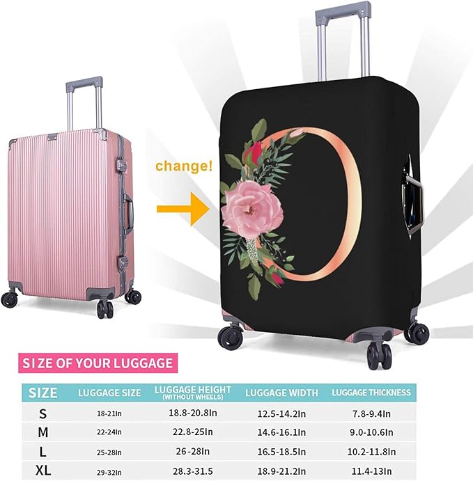 Floral Letter O Travel Luggage Cover Spandex Suitcase Protector Elastic Washable Stretch Suitcase Cover,Size M(Fit 22-24inch Suitcase)