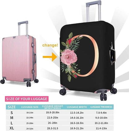 Floral Letter O Travel Luggage Cover Spandex Suitcase Protector Elastic Washable Stretch Suitcase Cover,Size M(Fit 22-24inch Suitcase)