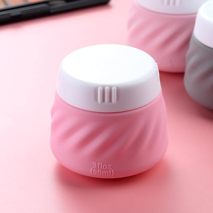 Gemice Silicone Cream Jars TSA Approved Travel Size Containers with Toiletry Bag, Wide Mouth Leak-proof Travel Accessories with Lid for Cosmetic Cream (4 Pack)