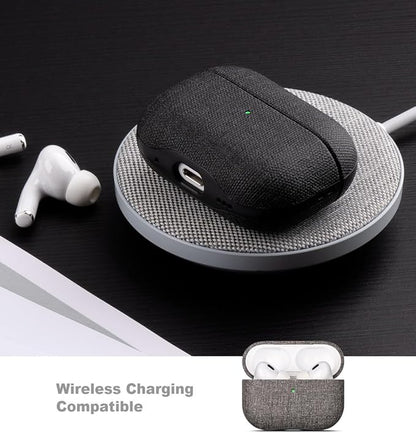 LOPIE Case for AirPods Pro 2nd Generation - Handmade AirPods Pro 2 Case Cover with Lanyard - Made of Vegan Leather - Canvas Style - Protective Hard Shell Cover - Wireless Charging Compatible - Gray