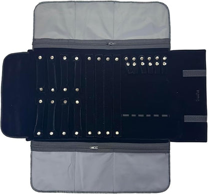 UnionPlus Velvet Travel Jewelry Case Roll Bag Organizer for Necklace Bracelet Earrings Ring, 6 PVC Pockets, Black Upgrade Version