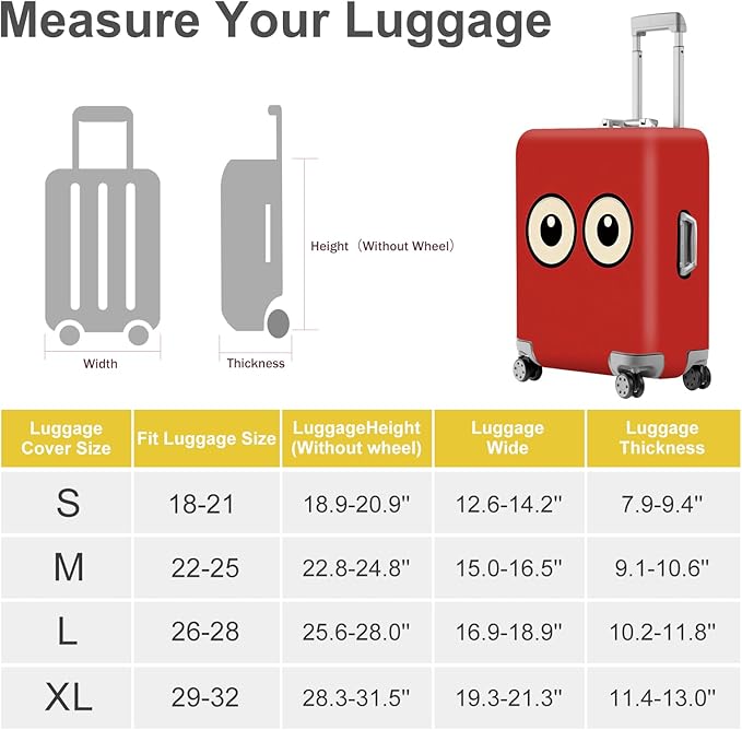 ANNA QUEEN Funny Cartoon Eyes Luggage Cover, Red Suitcase Protector with Cute Big Eyes Design, Travel Suitcase Cover for 28-30 Inch Luggage, Stretchable & Washable Spandex Travel Accessories
