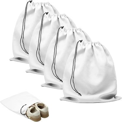 LAKE OF FIRE 4-Piece Travel Shoe Bags for Packing, 17.7" x 13.8" Dustproof Shoe Bags - Flannel Shoe Pouch with Drawstring Closure,Washable & Reusable(White)