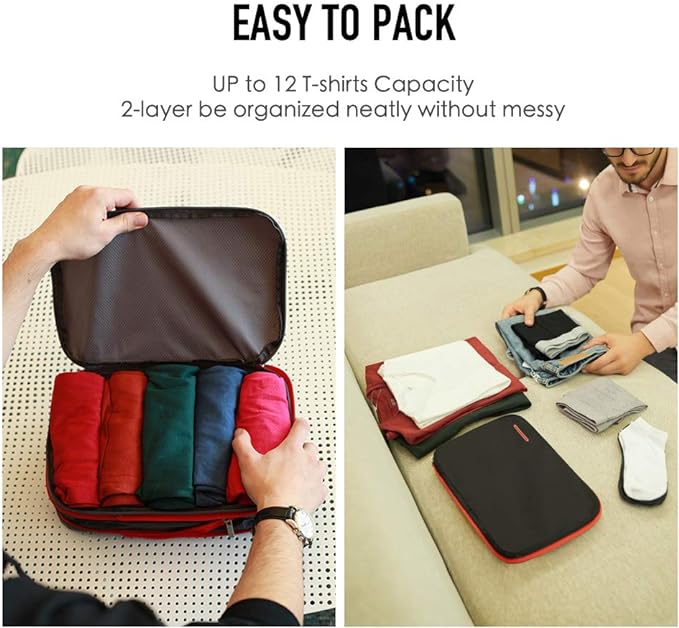 Bee Nesting BeeNesting Waterproof Compression Packing Cubes 5/6/8 sets, Large Travel Packing organizers for Carry on Luggage, 2 Sides Expandable Storage Bags (Dark Green, 9L)