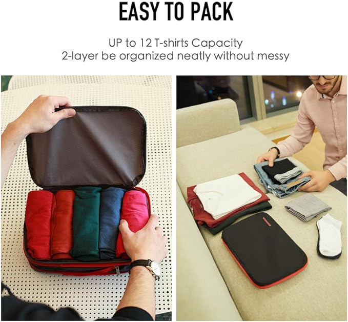 Bee Nesting BeeNesting Waterproof Compression Packing Cubes 5/6/8 sets, Large Travel Packing organizers for Carry on Luggage, 2 Sides Expandable Storage Bags (Blue Red, 9L)