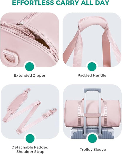 WANDF Convertible Garment Bags for Travel with Wet Pocket Carry on Garment Duffle Bag 2 in 1 Puffy Hanging Clothes Travel Bags with Shoe Compartment for Airplanes Business Weekend Gym Wedding (Pink)