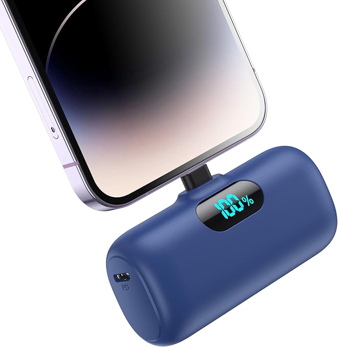 Mini Portable Charger for iPhone,Upgraded 5000mAh PD Fast Charging Battery Pack,LCD Display Cute Power Bank Portable Phone Charger for iPhone 14/14 Pro Max/13/13 Pro/12 Pro/11/XS/XR/X/8/7/6-Deep Blue