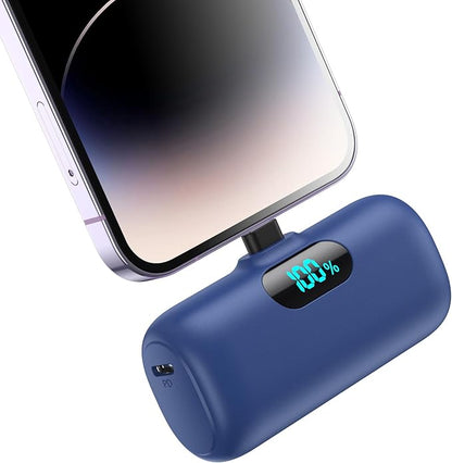 Mini Portable Charger for iPhone,Upgraded 5000mAh PD Fast Charging Battery Pack,LCD Display Cute Power Bank Portable Phone Charger for iPhone 14/14 Pro Max/13/13 Pro/12 Pro/11/XS/XR/X/8/7/6-Deep Blue